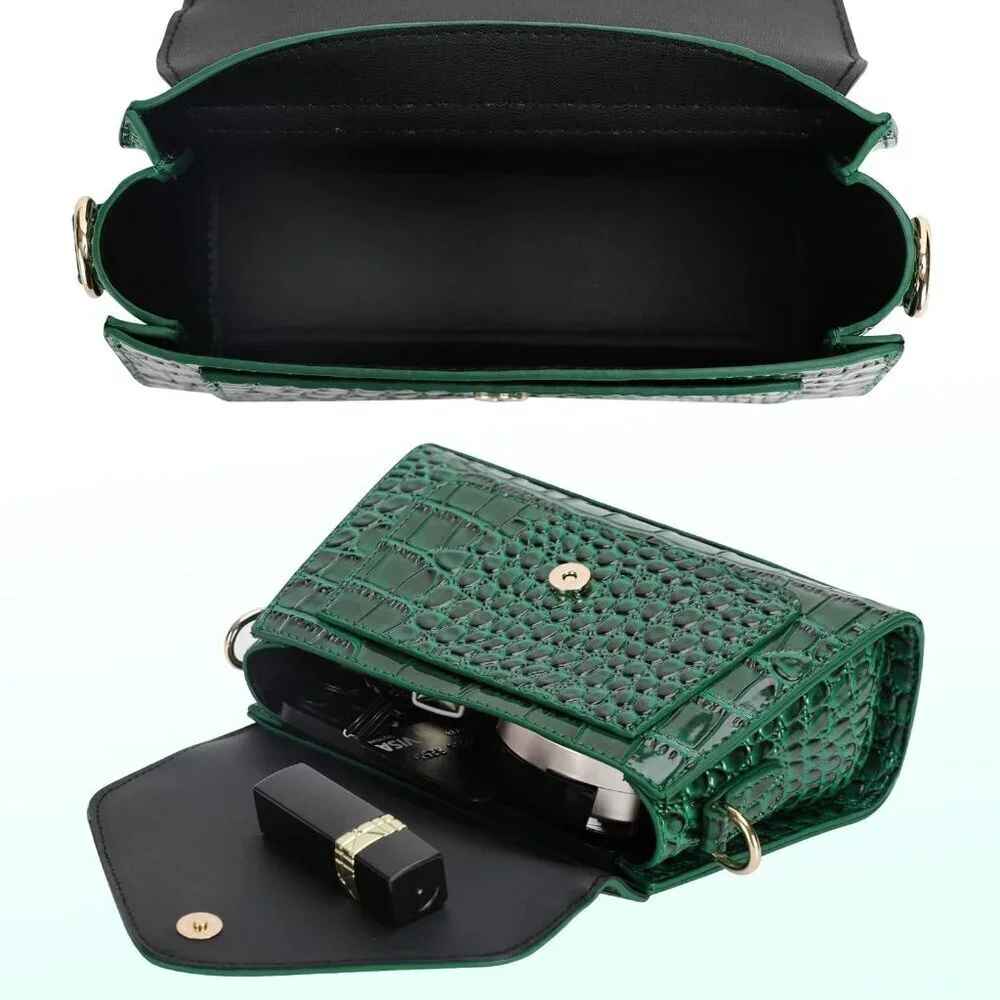 Crocodile Embossed Vegan Leather Crossbody Bag with Phone Pocket Small